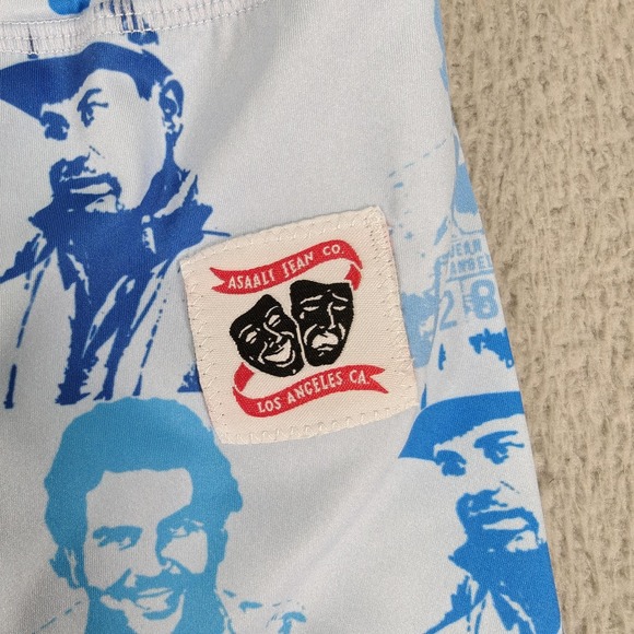 Asaali Jean Co Leggings Womens Small Blue White Mugshot Print Stretch Pants - Picture 3 of 10